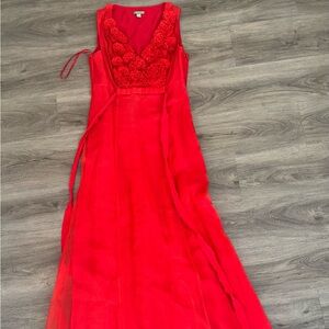 Vibrant Red Floral Maxi Dress